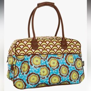 Chic Floral Travel Bag - Blue and Brown